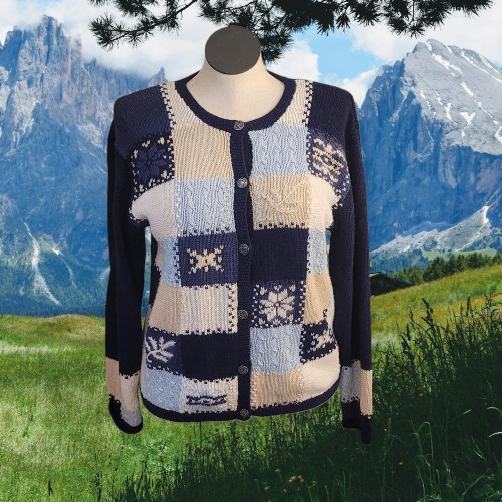 90s Blue and White Winter Cardigan